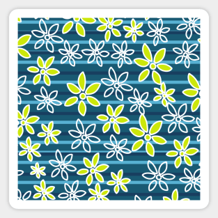 Green Flowers Blue Horizontal Stripes Magnet